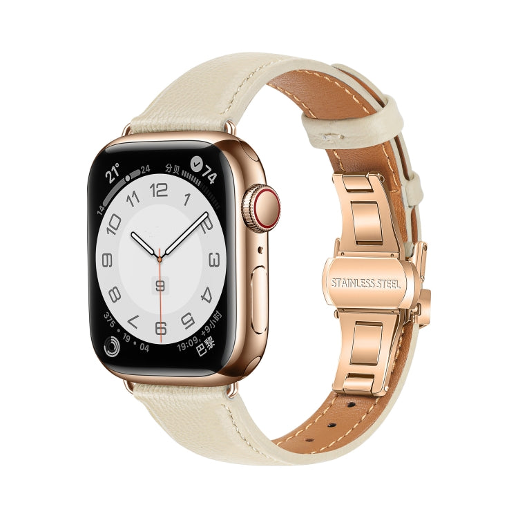 Correia de Relógio com Fivela Borboleta de Pele Lisa, Para Apple Watch SE 2022 40mm, Para Apple Watch SE 2022 44mm, Para Apple Watch Series 7 41mm, Para Apple Watch Series 7 45mm