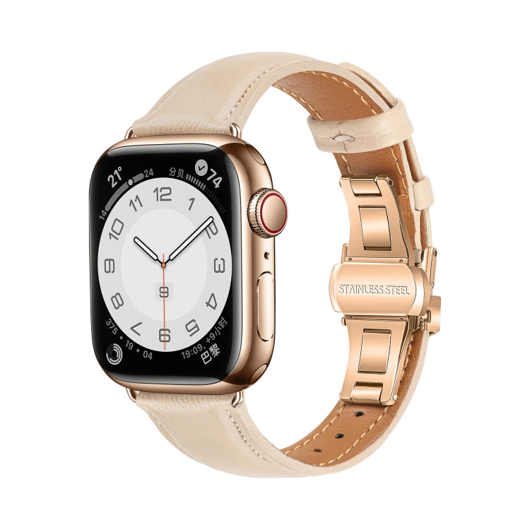 Correia de Relógio com Fivela Borboleta de Pele Lisa, Para Apple Watch SE 2022 40mm, Para Apple Watch SE 2022 44mm, Para Apple Watch Series 7 41mm, Para Apple Watch Series 7 45mm