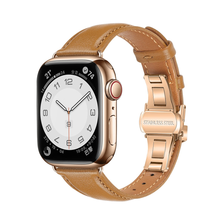Correia de Relógio com Fivela Borboleta de Pele Lisa, Para Apple Watch SE 2022 40mm, Para Apple Watch SE 2022 44mm, Para Apple Watch Series 7 41mm, Para Apple Watch Series 7 45mm