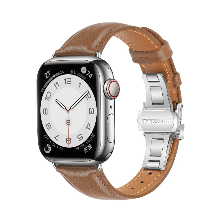 Correia de Relógio com Fivela Borboleta de Pele Lisa, Para Apple Watch SE 2022 40mm, Para Apple Watch SE 2022 44mm, Para Apple Watch Series 7 41mm, Para Apple Watch Series 7 45mm