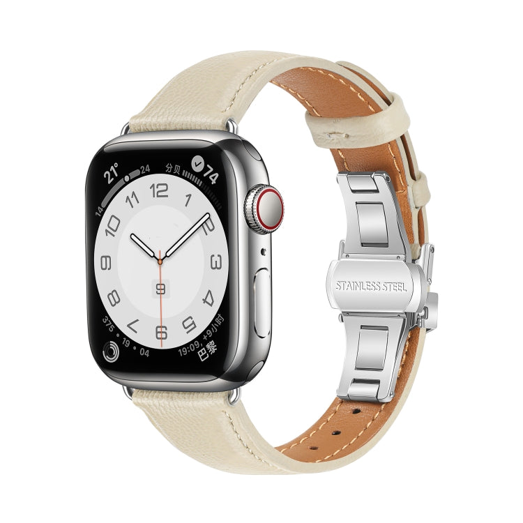 Correia de Relógio com Fivela Borboleta de Pele Lisa, Para Apple Watch SE 2022 40mm, Para Apple Watch SE 2022 44mm, Para Apple Watch Series 7 41mm, Para Apple Watch Series 7 45mm