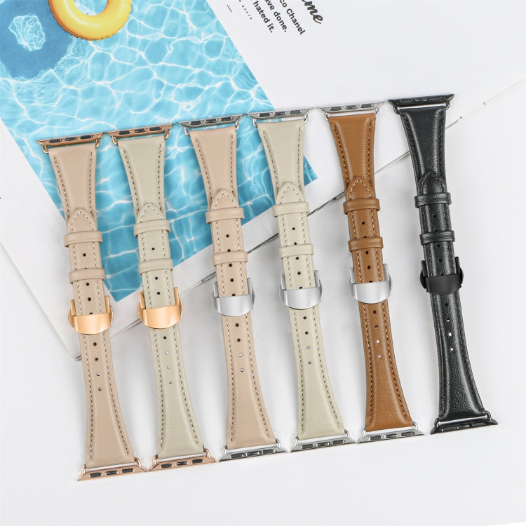 Correia de Relógio com Fivela Borboleta de Pele Lisa, Para Apple Watch SE 2022 40mm, Para Apple Watch SE 2022 44mm, Para Apple Watch Series 7 41mm, Para Apple Watch Series 7 45mm