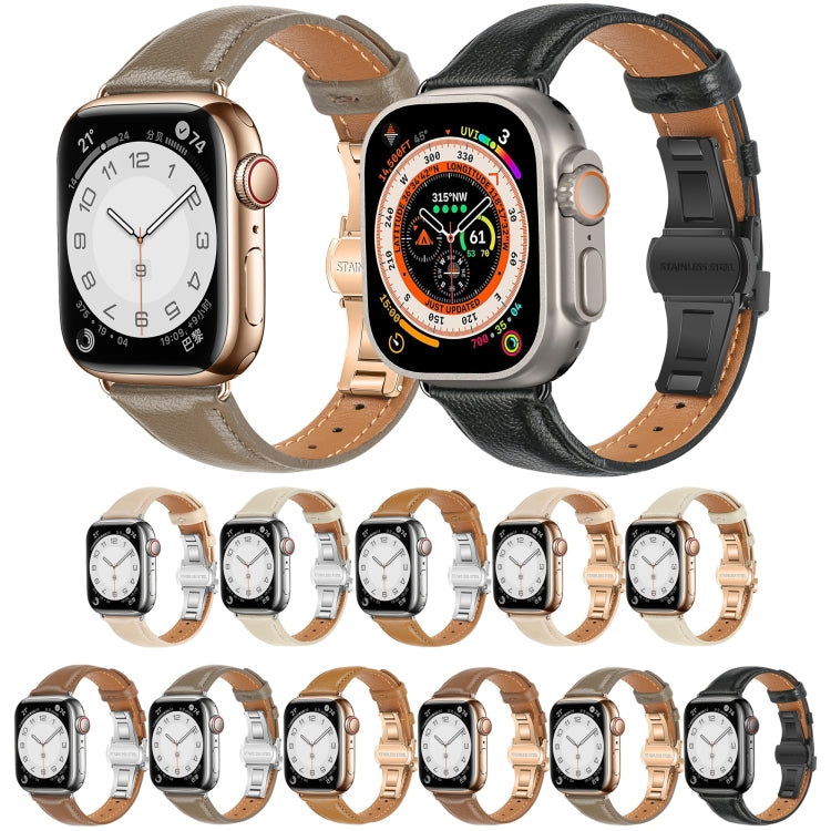 Correia de Relógio com Fivela Borboleta de Pele Lisa, Para Apple Watch SE 2022 40mm, Para Apple Watch SE 2022 44mm, Para Apple Watch Series 7 41mm, Para Apple Watch Series 7 45mm