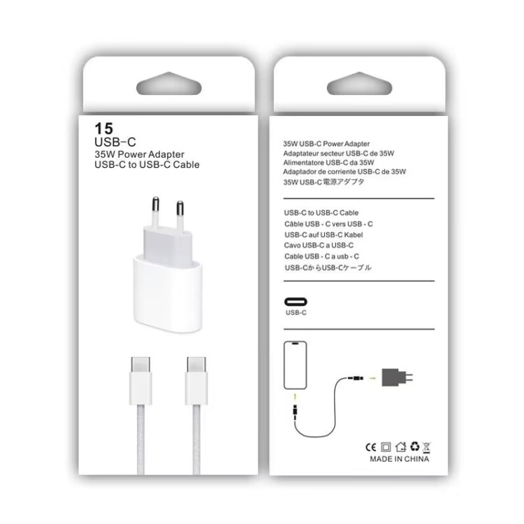 Carregador PD35W USB-C / Tipo-C com Cabo de Dados Tipo-C para Tipo-C de 1m, Ficha UE, Ficha UE + Cabo Tipo-C