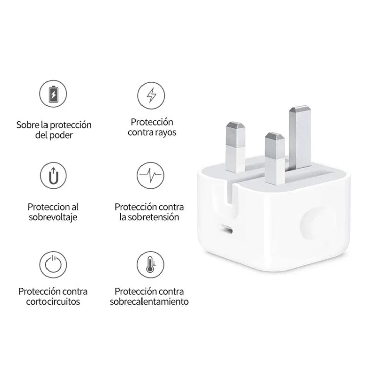 Carregador PD35W USB-C / Tipo-C com Cabo de Dados Tipo-C para Tipo-C de 1m, Ficha UK, Ficha UK + Cabo Tipo-C