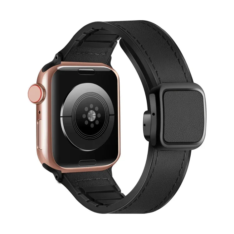 Fold Magnetic Square Buckle PU Silicone Watch Band, For Apple Watch Series 4 44mm, For Apple Watch Series 4 40mm, For Apple Watch Series 3 38mm, For Apple Watch Series 3 42mm