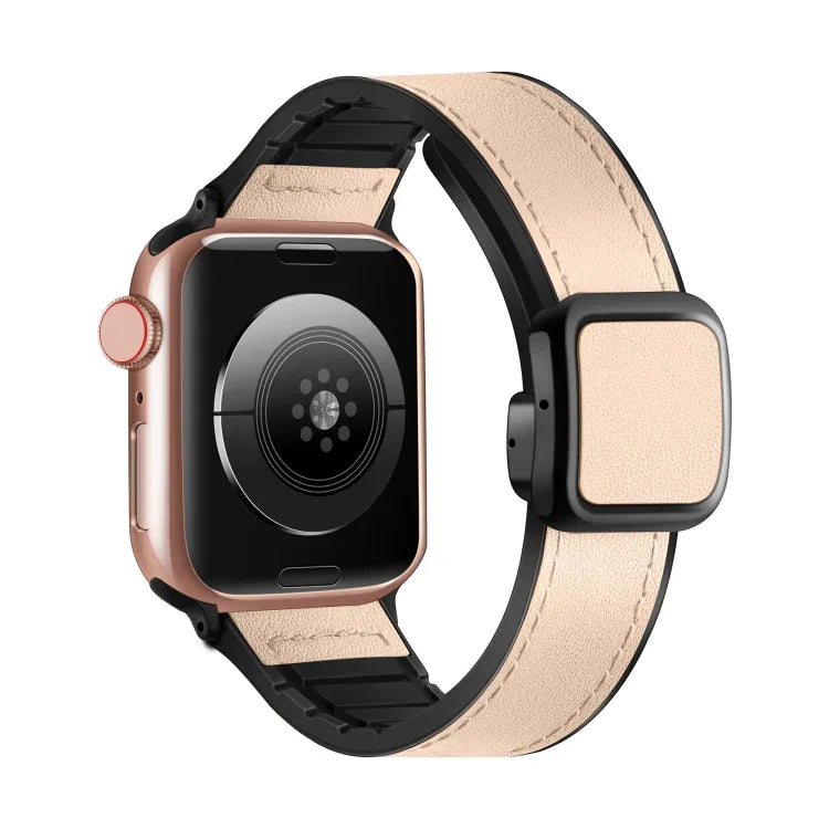Fold Magnetic Square Buckle PU Silicone Watch Band, For Apple Watch Series 4 44mm, For Apple Watch Series 4 40mm, For Apple Watch Series 3 38mm, For Apple Watch Series 3 42mm