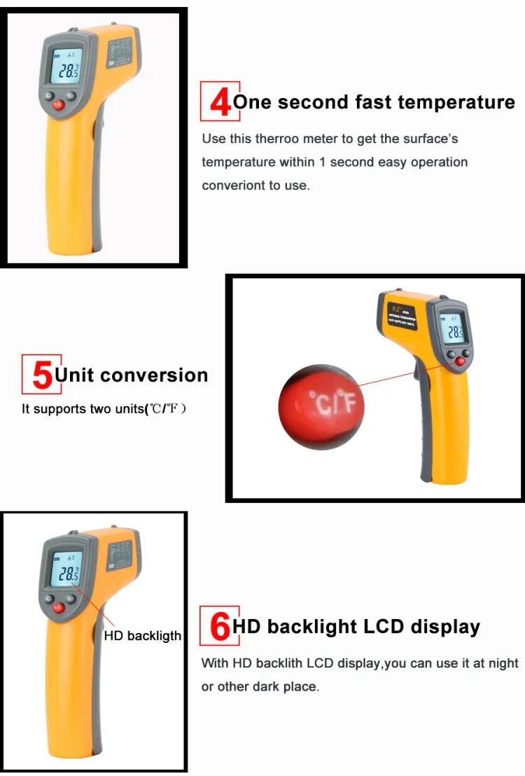 Controlador Digital de Sensor de Temperatura Infravermelho Laser GM320 Termómetro Portátil, GM320