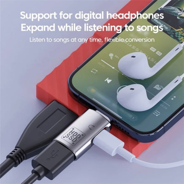 Adaptador conversor OTG JS-109 USB-C / Tipo-C para Tipo-C + USB 3.0 para auscultadores digitais e U-Disk, Tipo-C para Tipo-C + USB