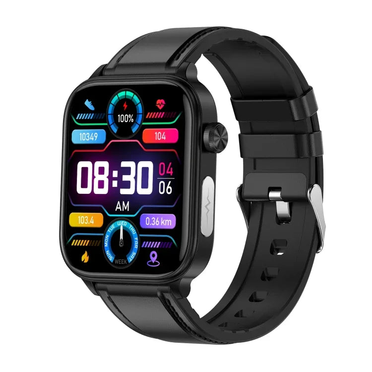 ET570 Relógio Inteligente com Ecrã a Cores de 1,96 polegadas e Correia de Couro, Suporta Chamadas Bluetooth / ECG