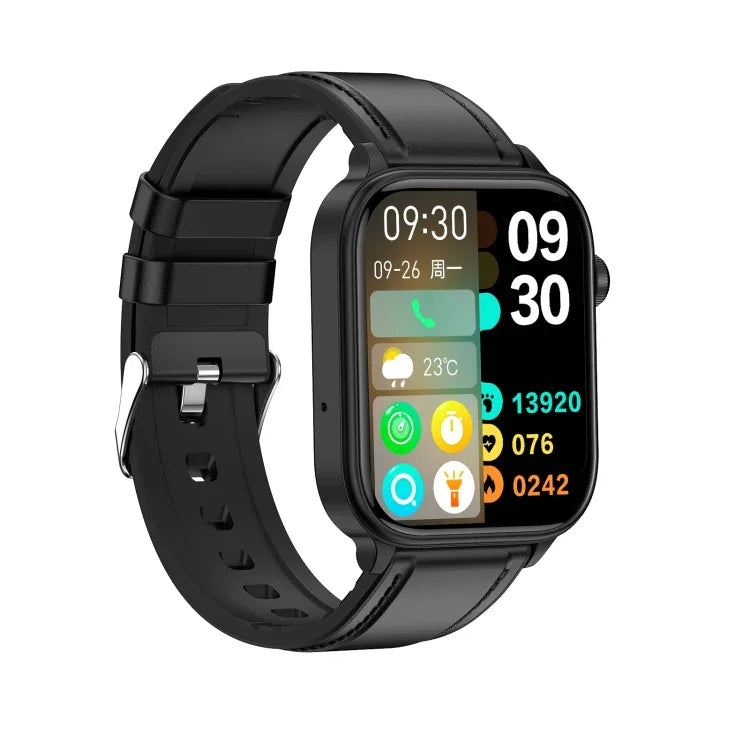 ET570 Relógio Inteligente com Ecrã a Cores de 1,96 polegadas e Correia de Couro, Suporta Chamadas Bluetooth / ECG
