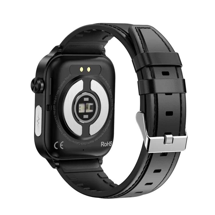 ET570 Relógio Inteligente com Ecrã a Cores de 1,96 polegadas e Correia de Couro, Suporta Chamadas Bluetooth / ECG