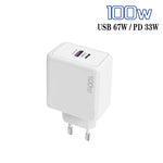 Carregador de Telemóvel USB 67W / Tipo-C PD 33W de Carregamento Super Rápido com Protocolo Completo, Ficha UE, Ficha UE