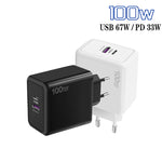 Carregador de Telemóvel USB 67W / Tipo-C PD 33W de Carregamento Super Rápido com Protocolo Completo, Ficha UE, Ficha UE