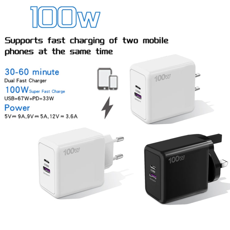 Carregador de Telemóvel USB 67W / Tipo-C PD 33W de Carregamento Super Rápido com Protocolo Completo, Ficha UE, Ficha UE