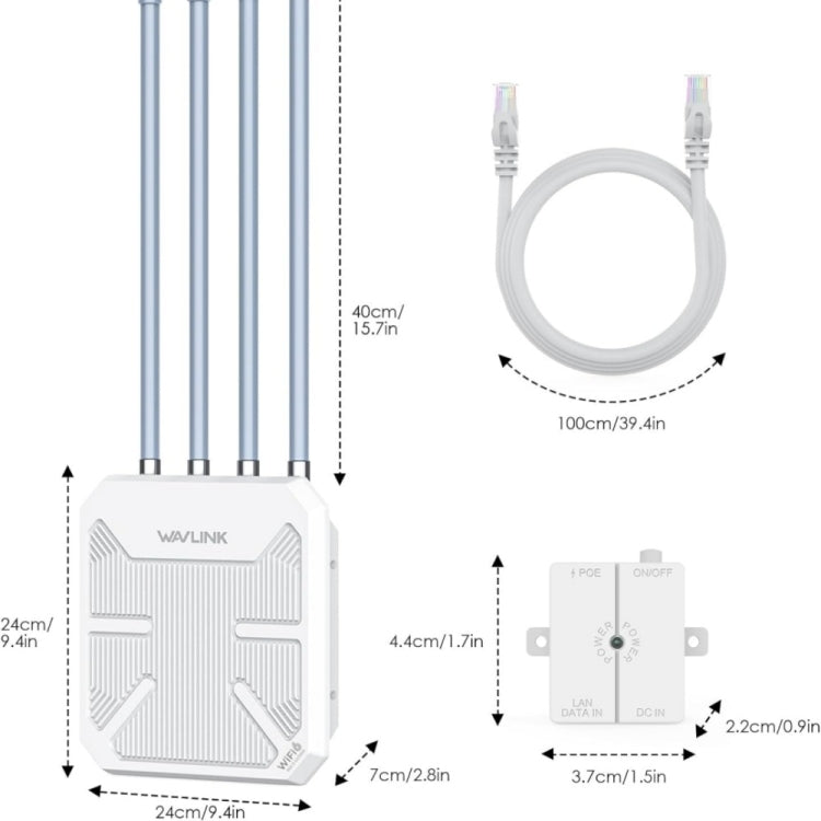 Roteador WiFi Outdoor Impermeável WAVLINK WN573HX3 AX3000 Dual Band, Ficha US, Ficha UK, Ficha EU, Ficha AU