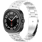 For Samsung Galaxy Watch Ultra 47mm Three Beads Stainless Steel Metal Watch Band, Silver, Black, Gold, Rose Gold
