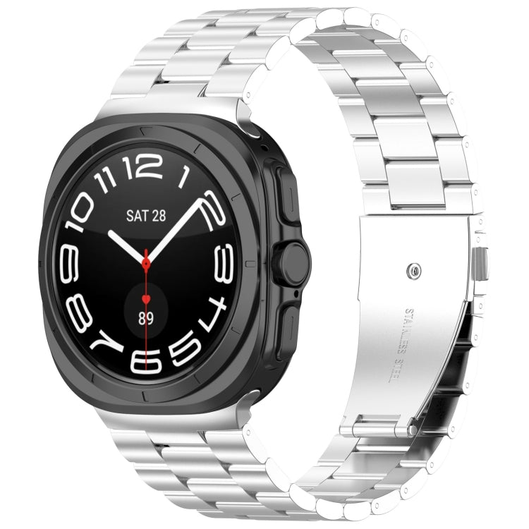 For Samsung Galaxy Watch Ultra 47mm Three Beads Stainless Steel Metal Watch Band, Silver, Black, Gold, Rose Gold