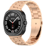 For Samsung Galaxy Watch Ultra 47mm Three Beads Stainless Steel Metal Watch Band, Silver, Black, Gold, Rose Gold