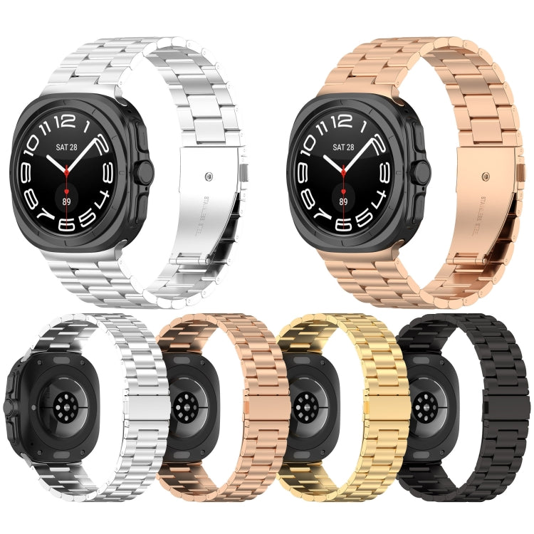 For Samsung Galaxy Watch Ultra 47mm Three Beads Stainless Steel Metal Watch Band, Silver, Black, Gold, Rose Gold