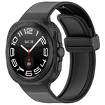 For Samsung Galaxy Watch Ultra 47mm Magnetic Folding Buckle Silicone Leather Watch Band, Black, Gray, Orange, Green, Light Brown, Dark Blue