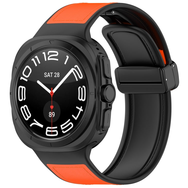 For Samsung Galaxy Watch Ultra 47mm Magnetic Folding Buckle Silicone Leather Watch Band, Black, Gray, Orange, Green, Light Brown, Dark Blue