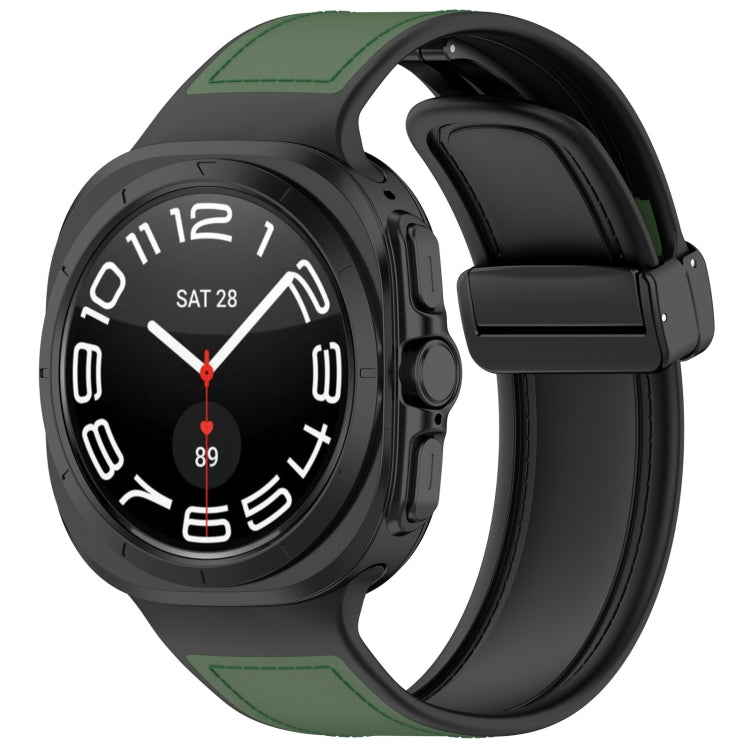 For Samsung Galaxy Watch Ultra 47mm Magnetic Folding Buckle Silicone Leather Watch Band, Black, Gray, Orange, Green, Light Brown, Dark Blue