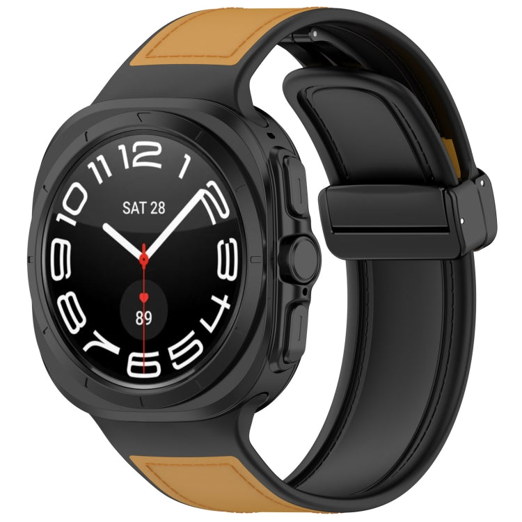 For Samsung Galaxy Watch Ultra 47mm Magnetic Folding Buckle Silicone Leather Watch Band, Black, Gray, Orange, Green, Light Brown, Dark Blue