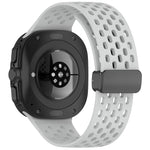 For Galaxy Watch Ultra2 2026 / 2025 / 1 2024 Hole Style Magnetic Folding Buckle Silicone Watch Band, Light Gray, Black, Starlight, Pink, Orange, Dark Blue, Dark Green, White