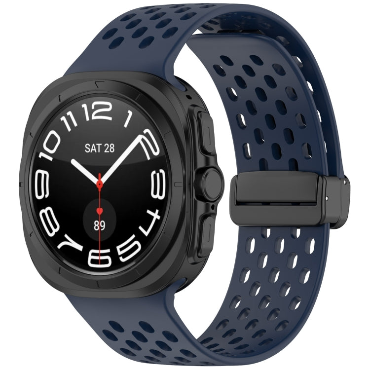 For Galaxy Watch Ultra2 2026 / 2025 / 1 2024 Hole Style Magnetic Folding Buckle Silicone Watch Band, Light Gray, Black, Starlight, Pink, Orange, Dark Blue, Dark Green, White