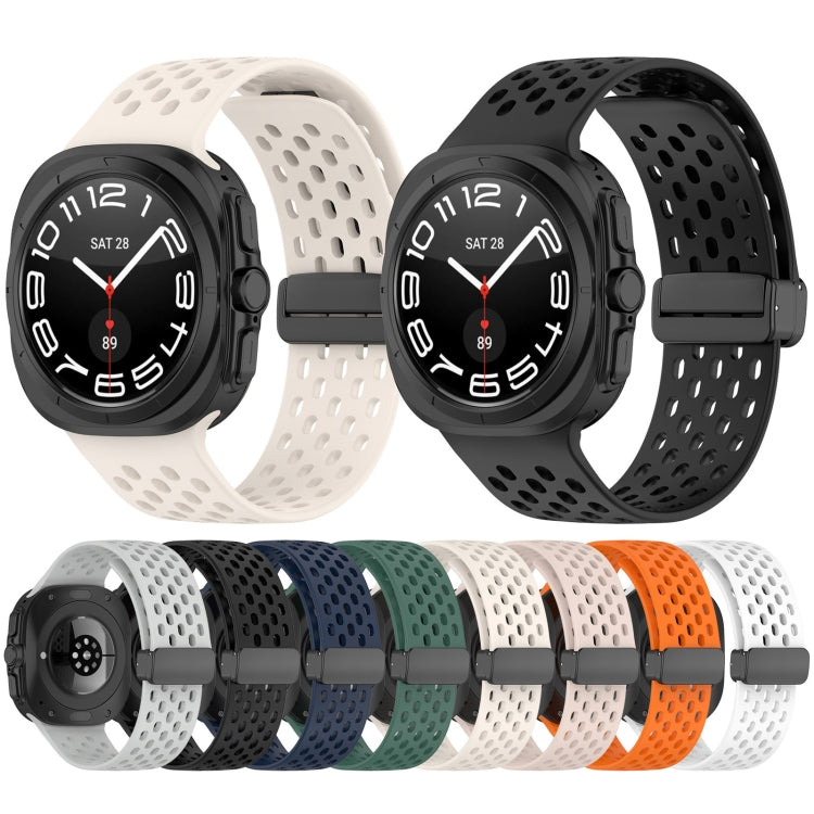 For Galaxy Watch Ultra2 2026 / 2025 / 1 2024 Hole Style Magnetic Folding Buckle Silicone Watch Band, Light Gray, Black, Starlight, Pink, Orange, Dark Blue, Dark Green, White