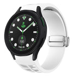 Correia de relógio em silicone com fivela prateada magnética dobrável Richard, para Samsung Galaxy Watch FE 40mm, para Samsung Galaxy Watch 5 Pro Edição Golfe, para Samsung Galaxy Watch 5 Edição Golfe