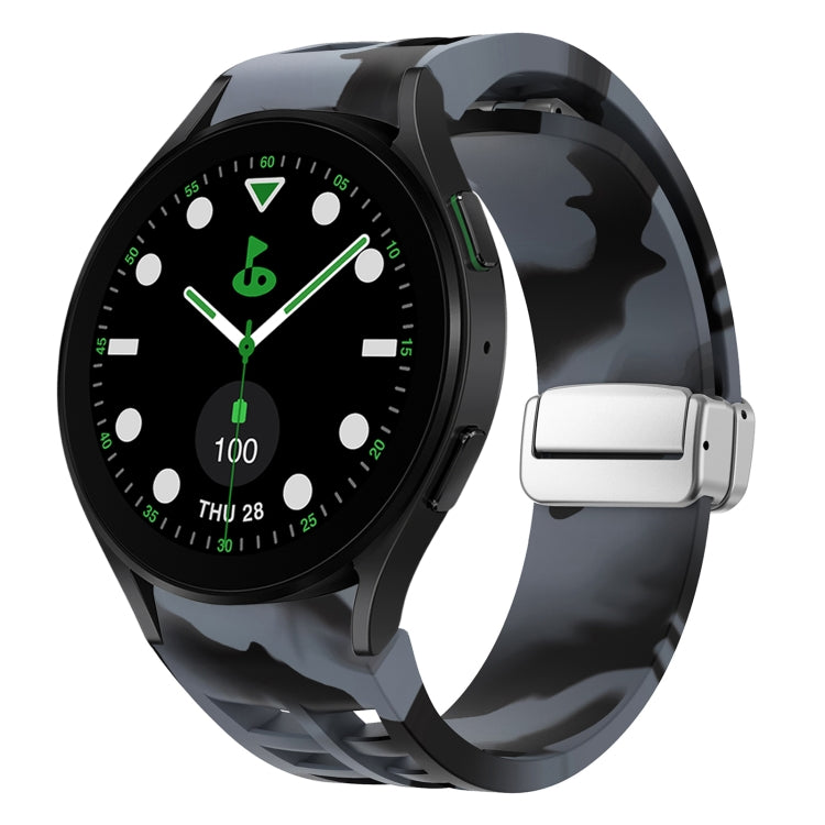 Correia de relógio em silicone com fivela prateada magnética dobrável Richard, para Samsung Galaxy Watch FE 40mm, para Samsung Galaxy Watch 5 Pro Edição Golfe, para Samsung Galaxy Watch 5 Edição Golfe