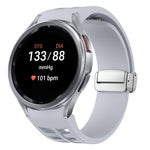 Correia de relógio em silicone com fivela prateada magnética dobrável Richard, para Samsung Galaxy Watch 5 Pro 45mm, para Samsung Galaxy Watch 7 40 / 44mm, para Samsung Galaxy Watch 6 Classic 43 / 47mm
