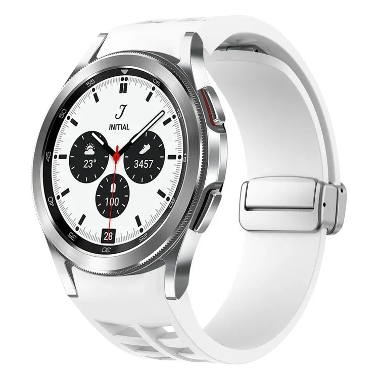 Pulseira de Relógio em Silicone com Fivela Dobradiça Magnética Prateada Richard, para Samsung Galaxy Watch 4 Classic 42 / 46mm