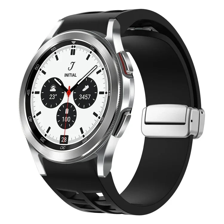 Pulseira de Relógio em Silicone com Fivela Dobradiça Magnética Prateada Richard, para Samsung Galaxy Watch 4 Classic 42 / 46mm