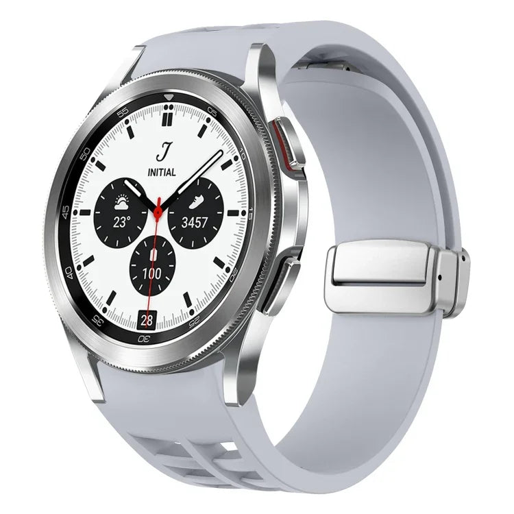 Pulseira de Relógio em Silicone com Fivela Dobradiça Magnética Prateada Richard, para Samsung Galaxy Watch 4 Classic 42 / 46mm