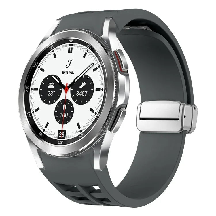 Pulseira de Relógio em Silicone com Fivela Dobradiça Magnética Prateada Richard, para Samsung Galaxy Watch 4 Classic 42 / 46mm