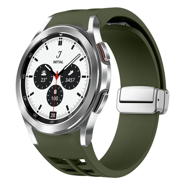 Pulseira de Relógio em Silicone com Fivela Dobradiça Magnética Prateada Richard, para Samsung Galaxy Watch 4 Classic 42 / 46mm