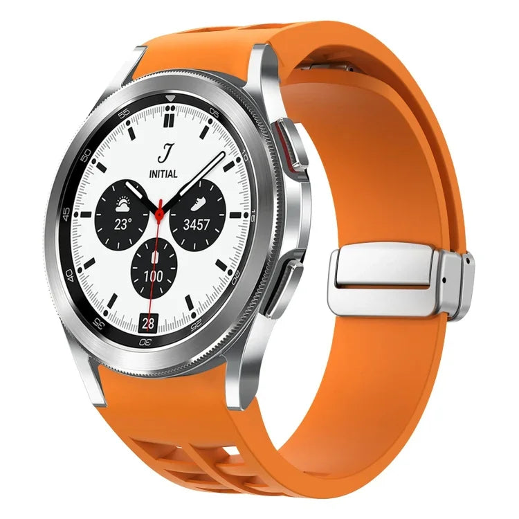 Pulseira de Relógio em Silicone com Fivela Dobradiça Magnética Prateada Richard, para Samsung Galaxy Watch 4 Classic 42 / 46mm