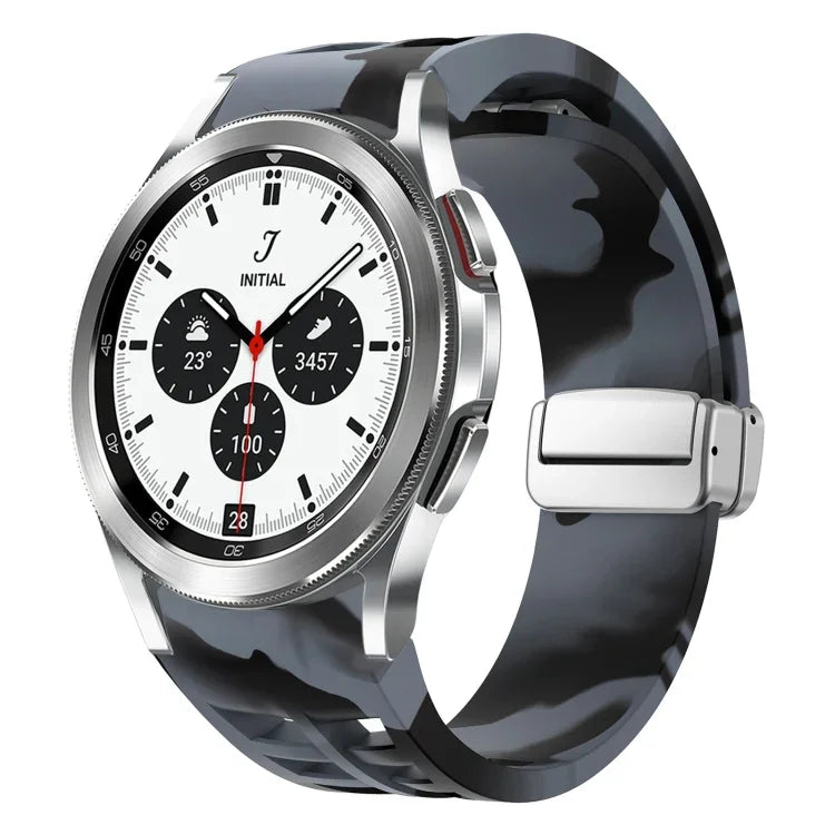 Pulseira de Relógio em Silicone com Fivela Dobradiça Magnética Prateada Richard, para Samsung Galaxy Watch 4 Classic 42 / 46mm
