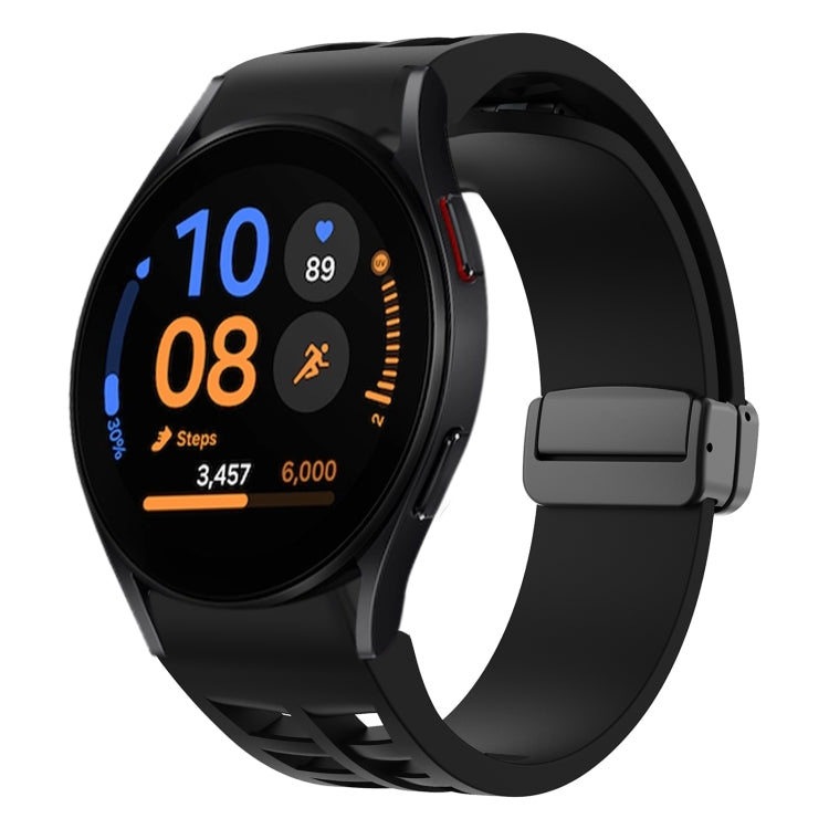 Correia de relógio em silicone com fivela preta magnética dobrável Richard, para Samsung Galaxy Watch FE 40mm, para Samsung Galaxy Watch 7 40 / 44mm, para Samsung Galaxy Watch 6 Classic 43 / 47mm