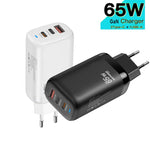TE-65W Adaptador para Portátil / Tablet GaN PD65W Duplo USB-C+USB-A, Ficha UE, Ficha UE
