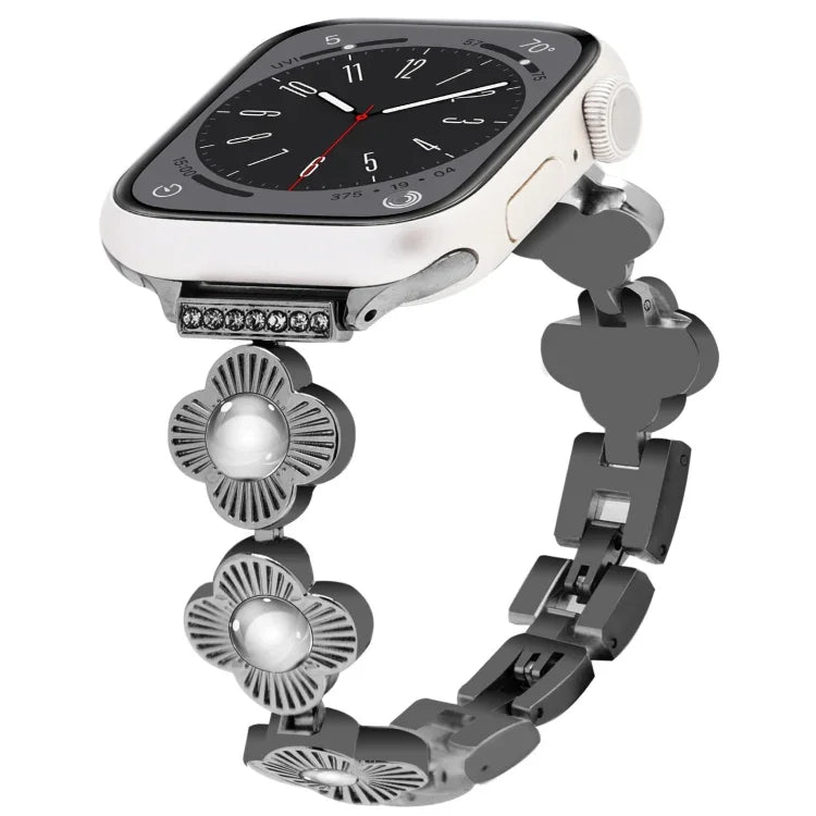 Four Leaf Clover Quick-Release Metal Chain Watch Band, For Apple Watch SE 2023 44mm, For Apple Watch SE 2023 40mm, For Apple Watch Ultra 2 49mm, For Apple Watch Series 9 45mm, For Apple Watch Series 9 41mm, For Apple Watch Ultra 49mm                   ...