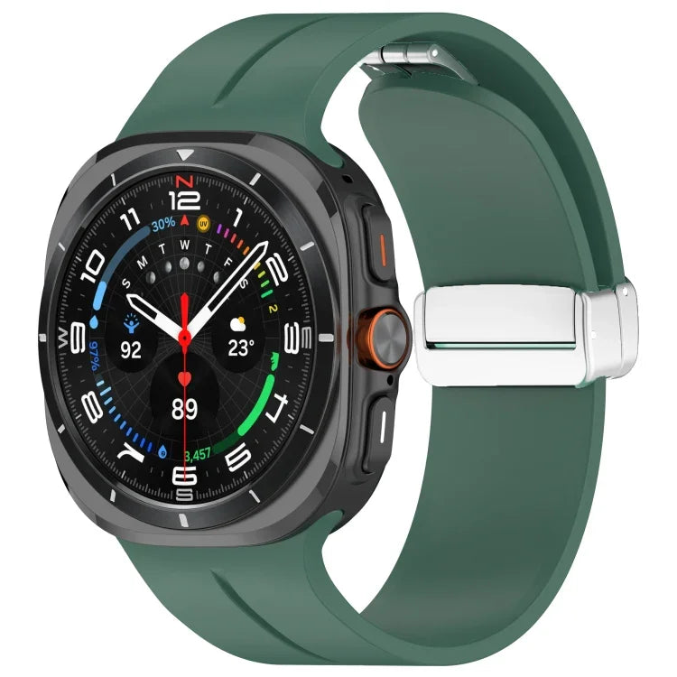 Correia de Relógio em Silicone com Fivela Magnética Dobravel Prateada para Samsung Galaxy Watch Ultra 47mm / Ultra 2025 Groove