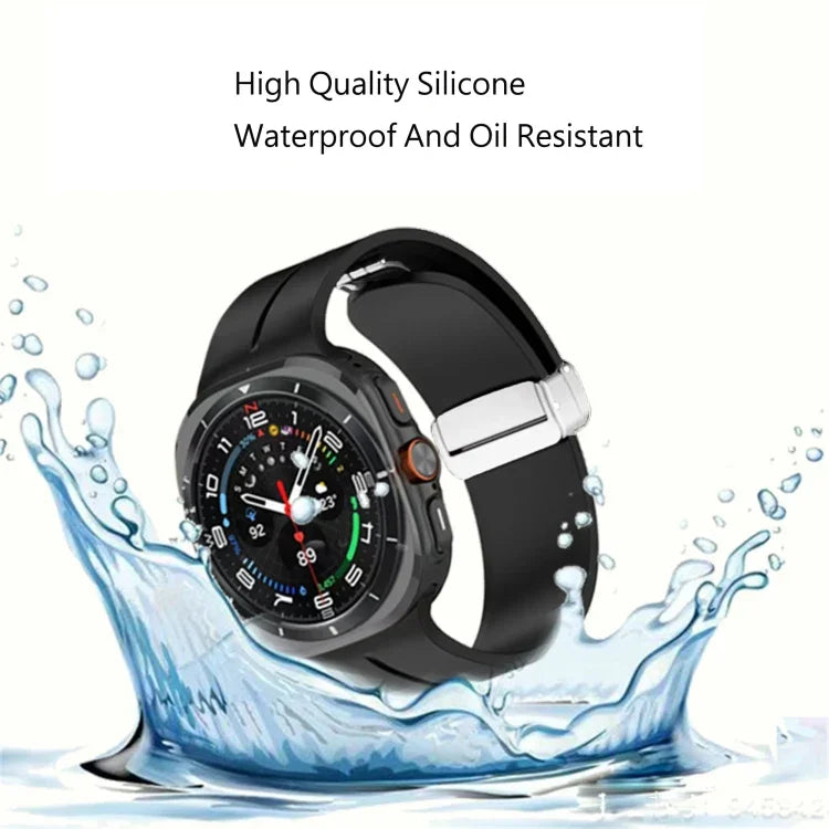 Correia de Relógio em Silicone com Fivela Magnética Dobravel Prateada para Samsung Galaxy Watch Ultra 47mm / Ultra 2025 Groove
