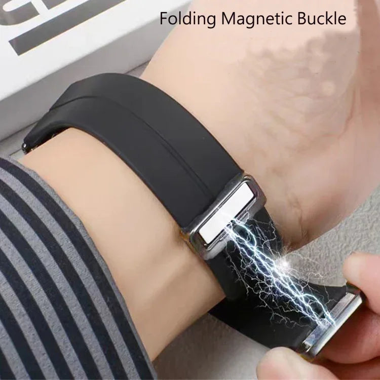 Correia de Relógio em Silicone com Fivela Magnética Dobravel Prateada para Samsung Galaxy Watch Ultra 47mm / Ultra 2025 Groove