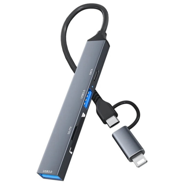 Conversor Hub de Expansão ADS-805 8 Pinos + Tipo-C para USB-C Dados + USB 2.0 / 3.0 + Leitor de Cartões SD / TF, ADS-805