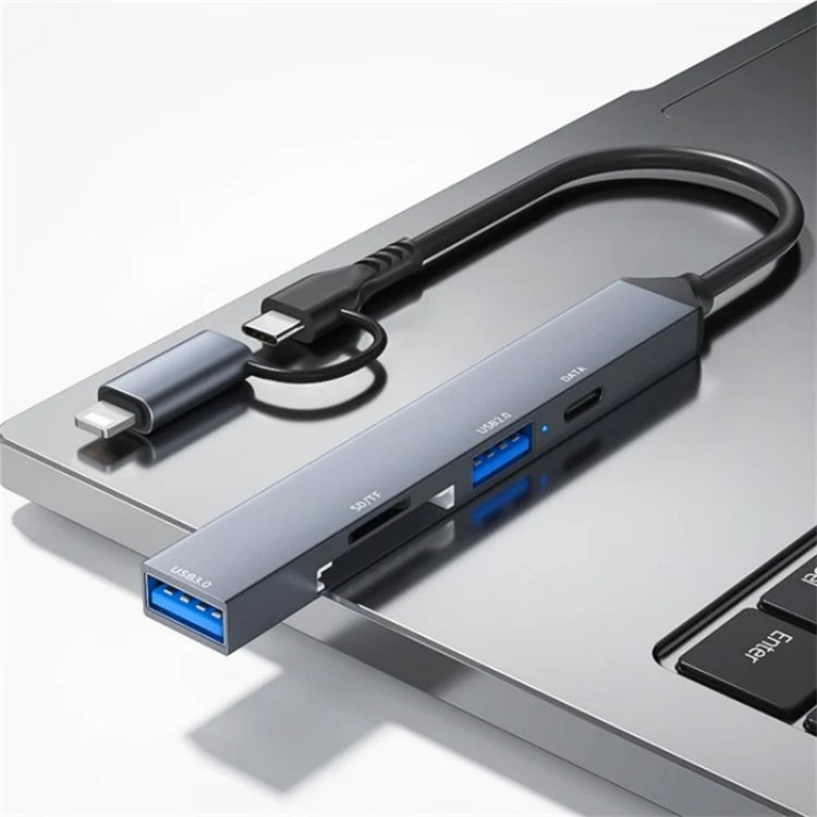 Conversor Hub de Expansão ADS-805 8 Pinos + Tipo-C para USB-C Dados + USB 2.0 / 3.0 + Leitor de Cartões SD / TF, ADS-805