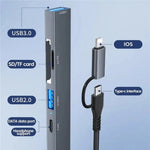 Conversor Hub de Expansão ADS-805 8 Pinos + Tipo-C para USB-C Dados + USB 2.0 / 3.0 + Leitor de Cartões SD / TF, ADS-805